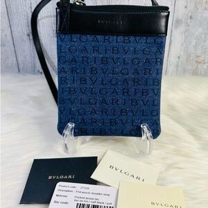 Bulgari Blue Monogram Denim Crossbody with Black Leather Trim